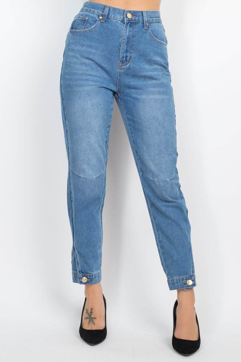Cuffed-button Mom Jeans Blue Zone Planet