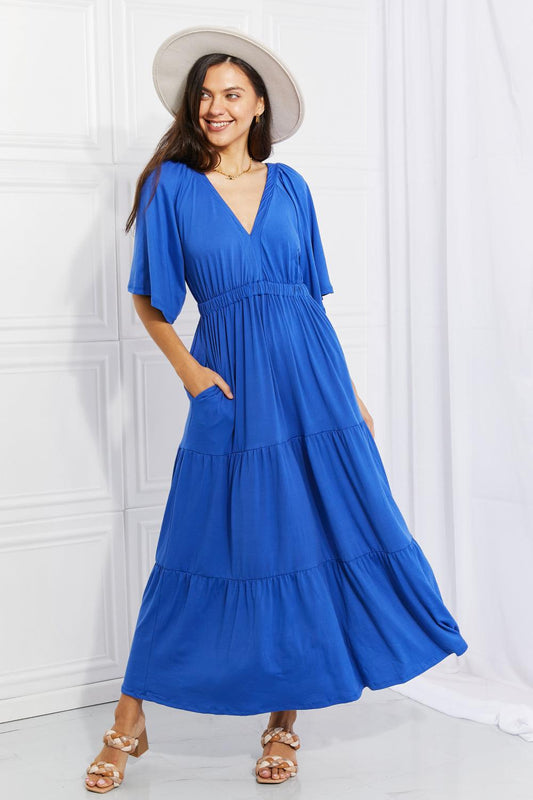 Culture Code Full Size My Muse Flare Sleeve Tiered Maxi Dress BLUE ZONE PLANET
