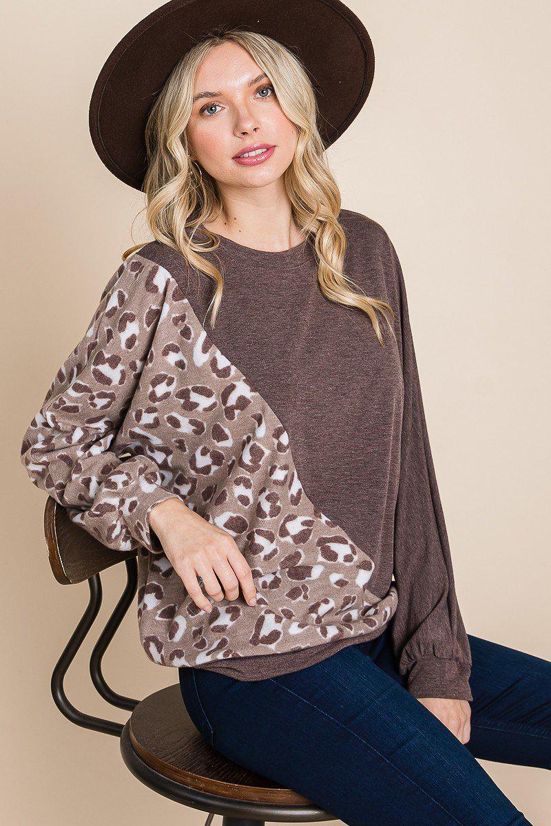 Cute Animal French Terry Brush Contrast Print Pullover With Cuff Detail Blue Zone Planet