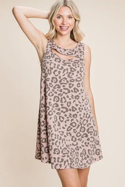 Cute Animal Print Cut Out Neckline Sleeveless Tunic Dress-TOPS / DRESSES-[Adult]-[Female]-Blue Zone Planet