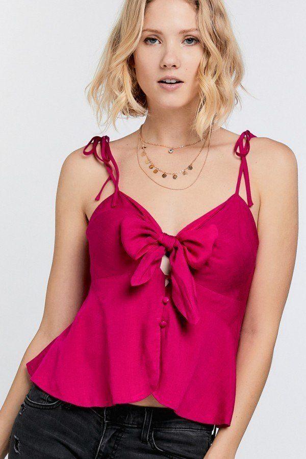 Cutout Detail Ruched Twist Bow Sweetheart Neckline Smocked Back Ribbon Tie Spaghetti Strap Cami Top-TOPS / DRESSES-[Adult]-[Female]-Blue Zone Planet