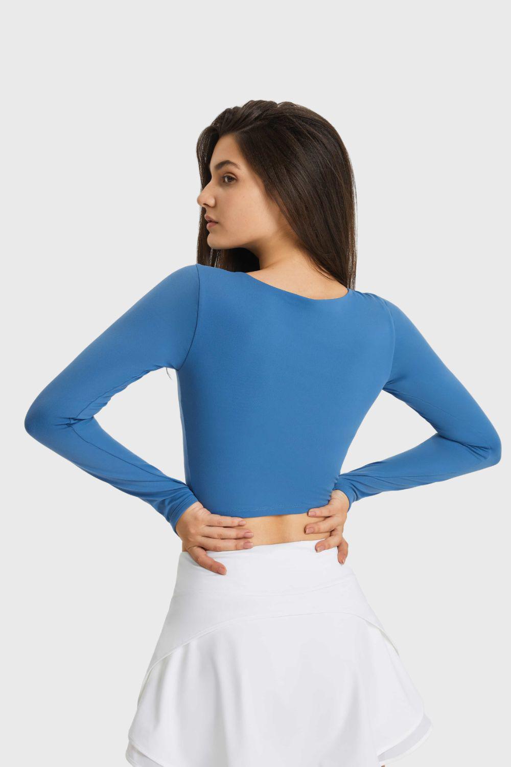 Cutout Long Sleeve Cropped Sports Top BLUE ZONE PLANET