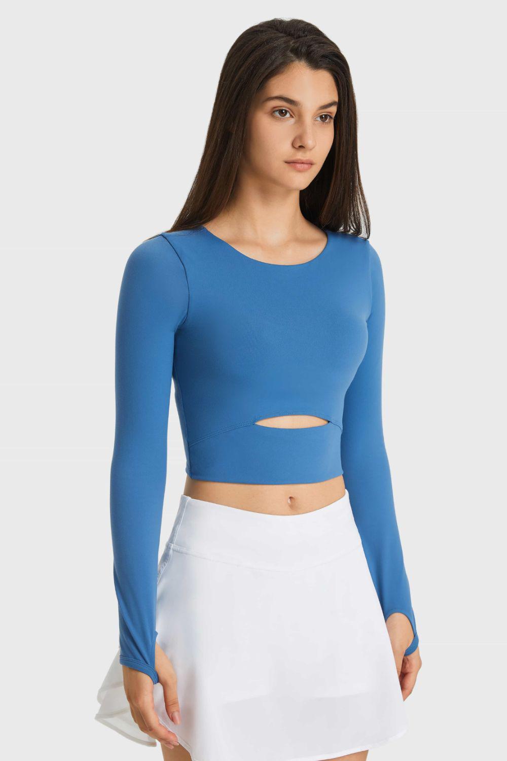 Cutout Long Sleeve Cropped Sports Top BLUE ZONE PLANET