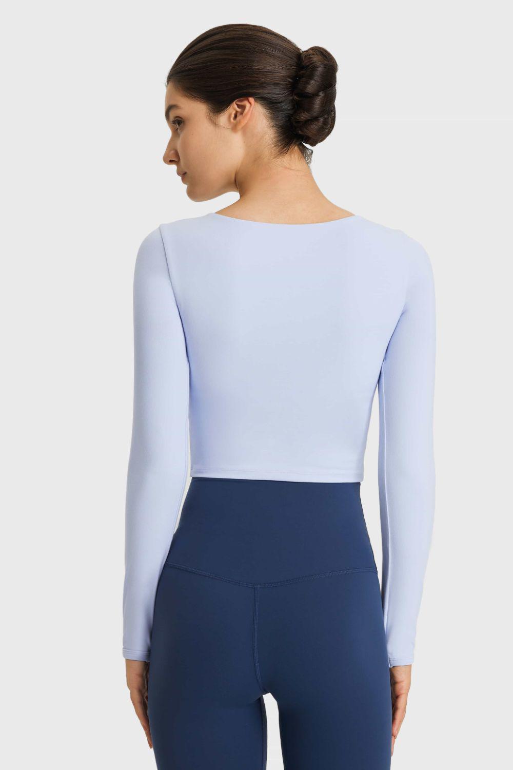 Cutout Long Sleeve Cropped Sports Top-TOPS / DRESSES-[Adult]-[Female]-Blue Zone Planet