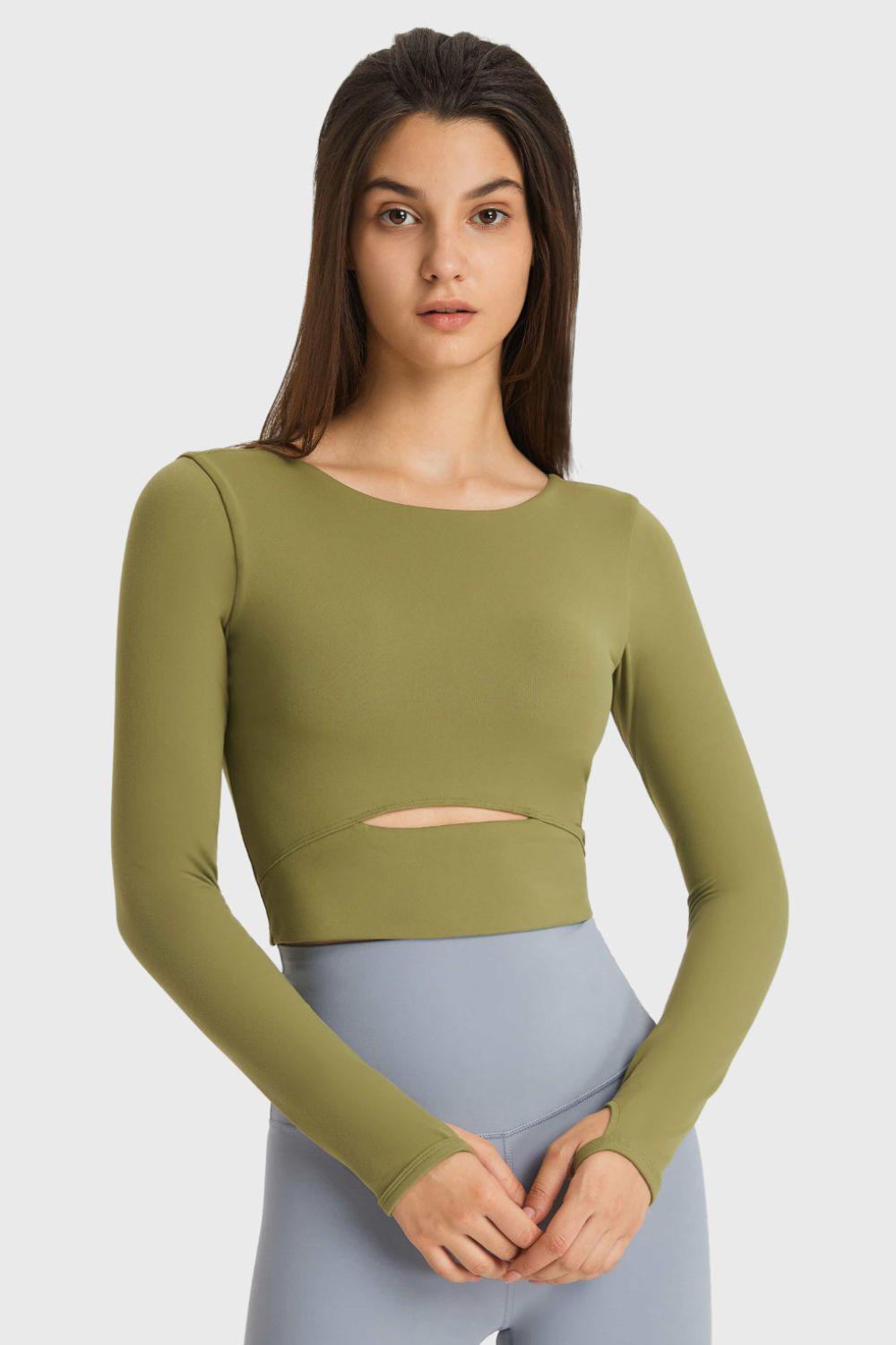 Cutout Long Sleeve Cropped Sports Top BLUE ZONE PLANET