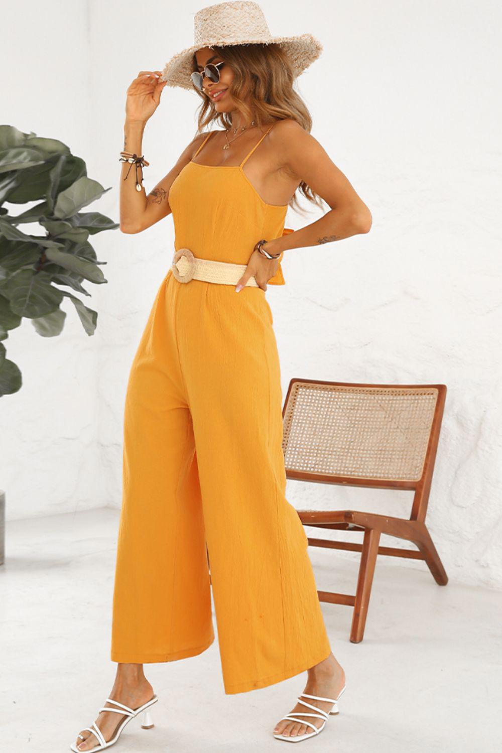 Cutout Spaghetti Strap Tie Back Wide Leg Jumpsuit BLUE ZONE PLANET