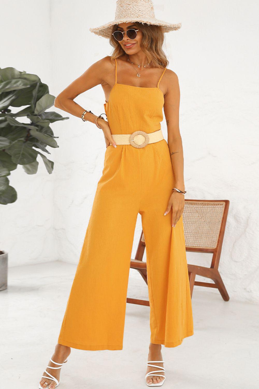 Cutout Spaghetti Strap Tie Back Wide Leg Jumpsuit BLUE ZONE PLANET