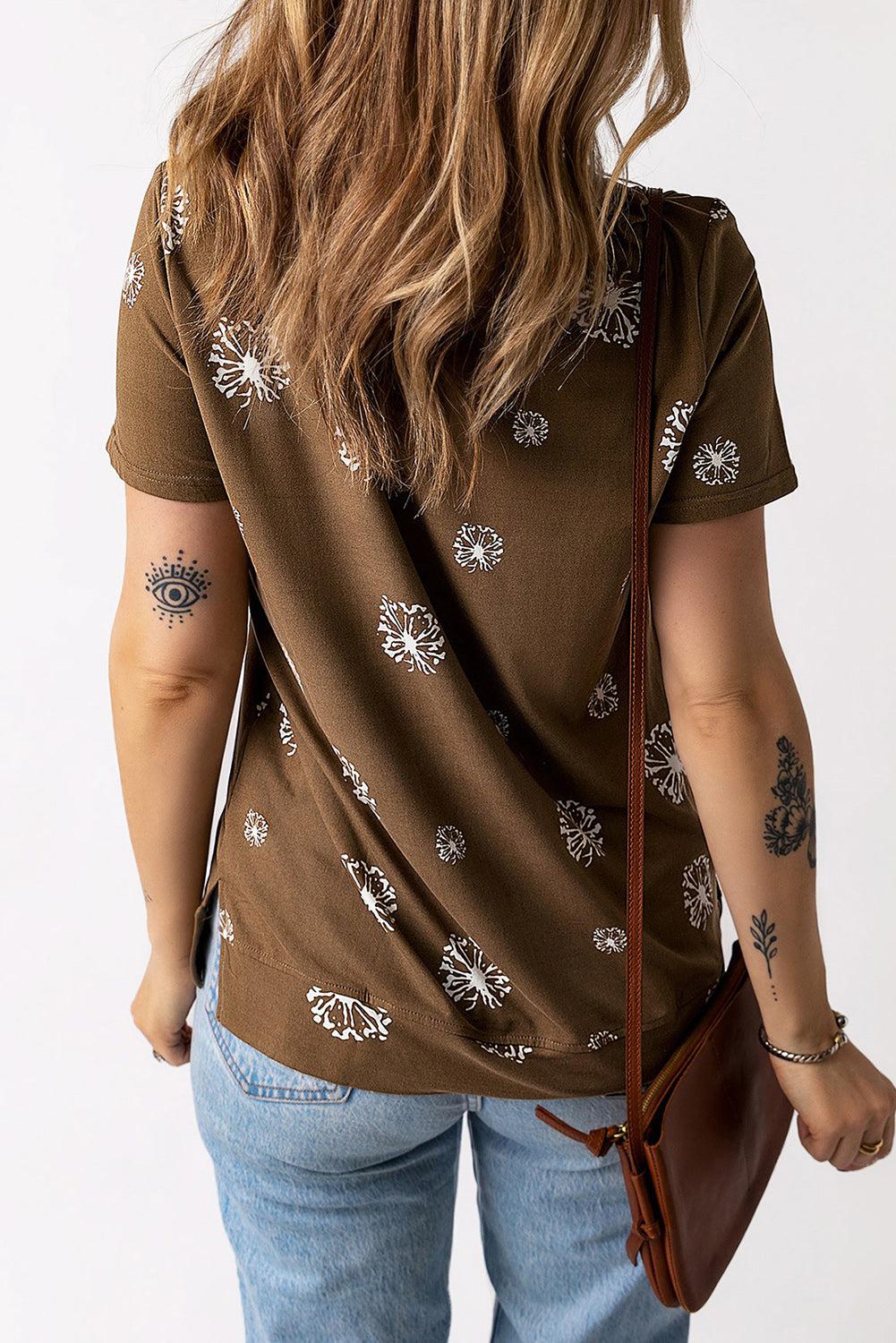 Dandelion Print Round Neck Tee BLUE ZONE PLANET