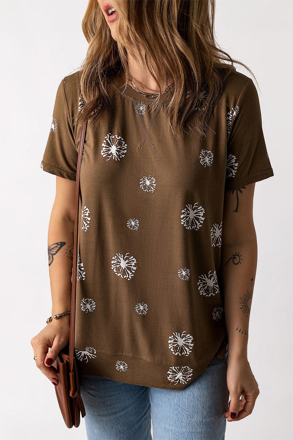 Dandelion Print Round Neck Tee BLUE ZONE PLANET