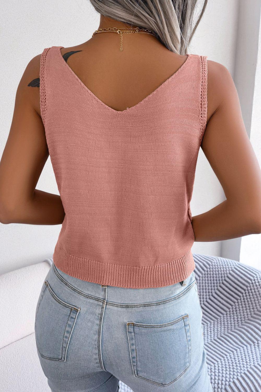 Decorative Button Mixed Knit Tank BLUE ZONE PLANET