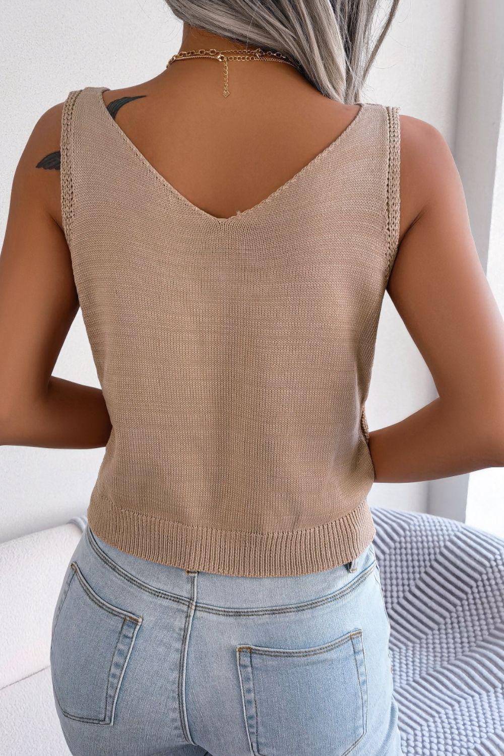 Decorative Button Mixed Knit Tank BLUE ZONE PLANET