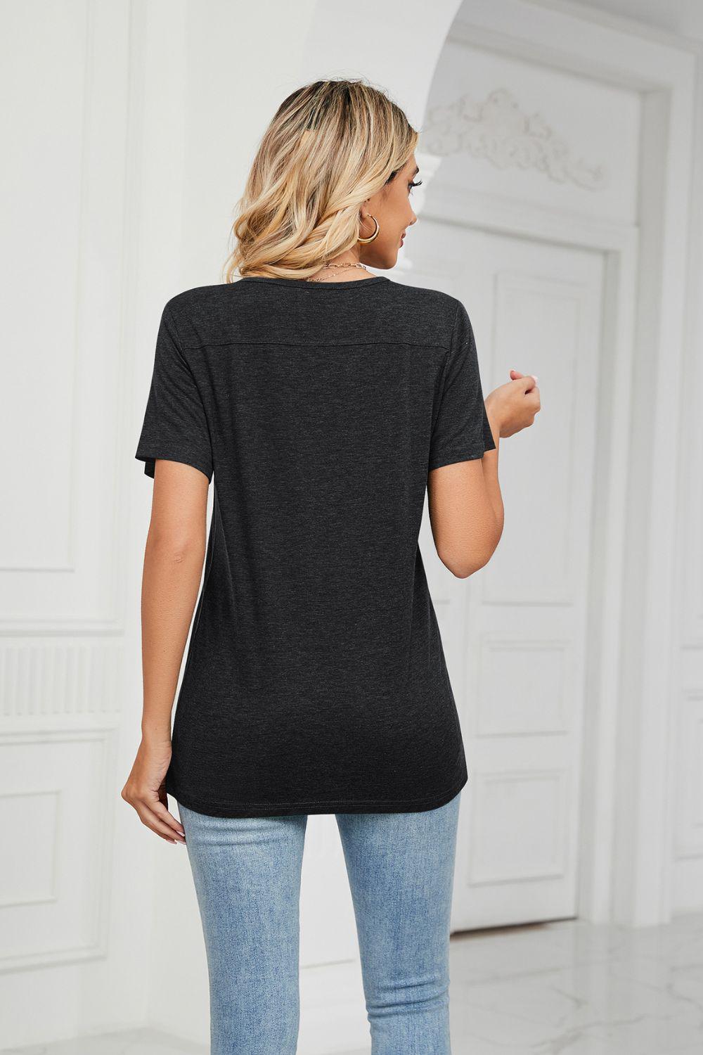 Decorative Button V-Neck Tee BLUE ZONE PLANET
