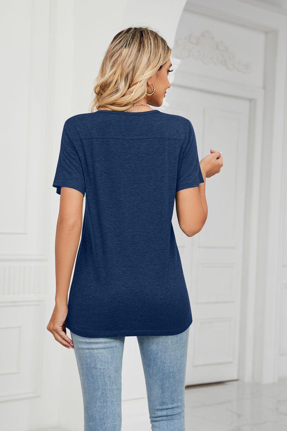 Decorative Button V-Neck Tee BLUE ZONE PLANET