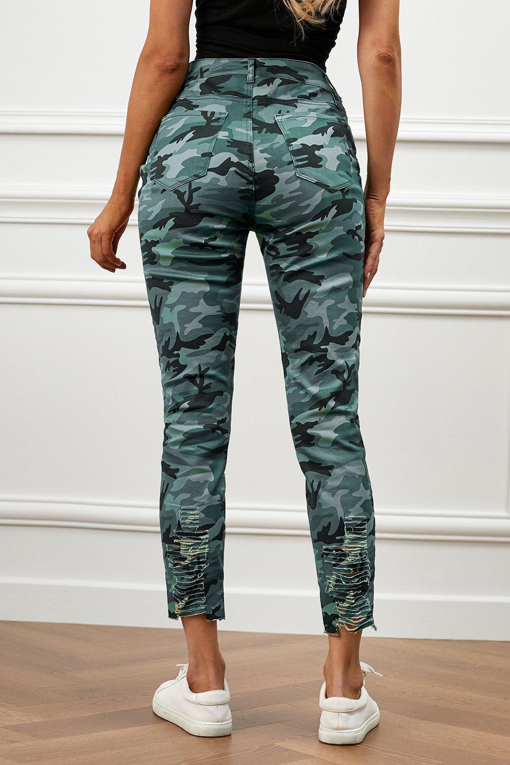 Distressed Camouflage Jeans BLUE ZONE PLANET