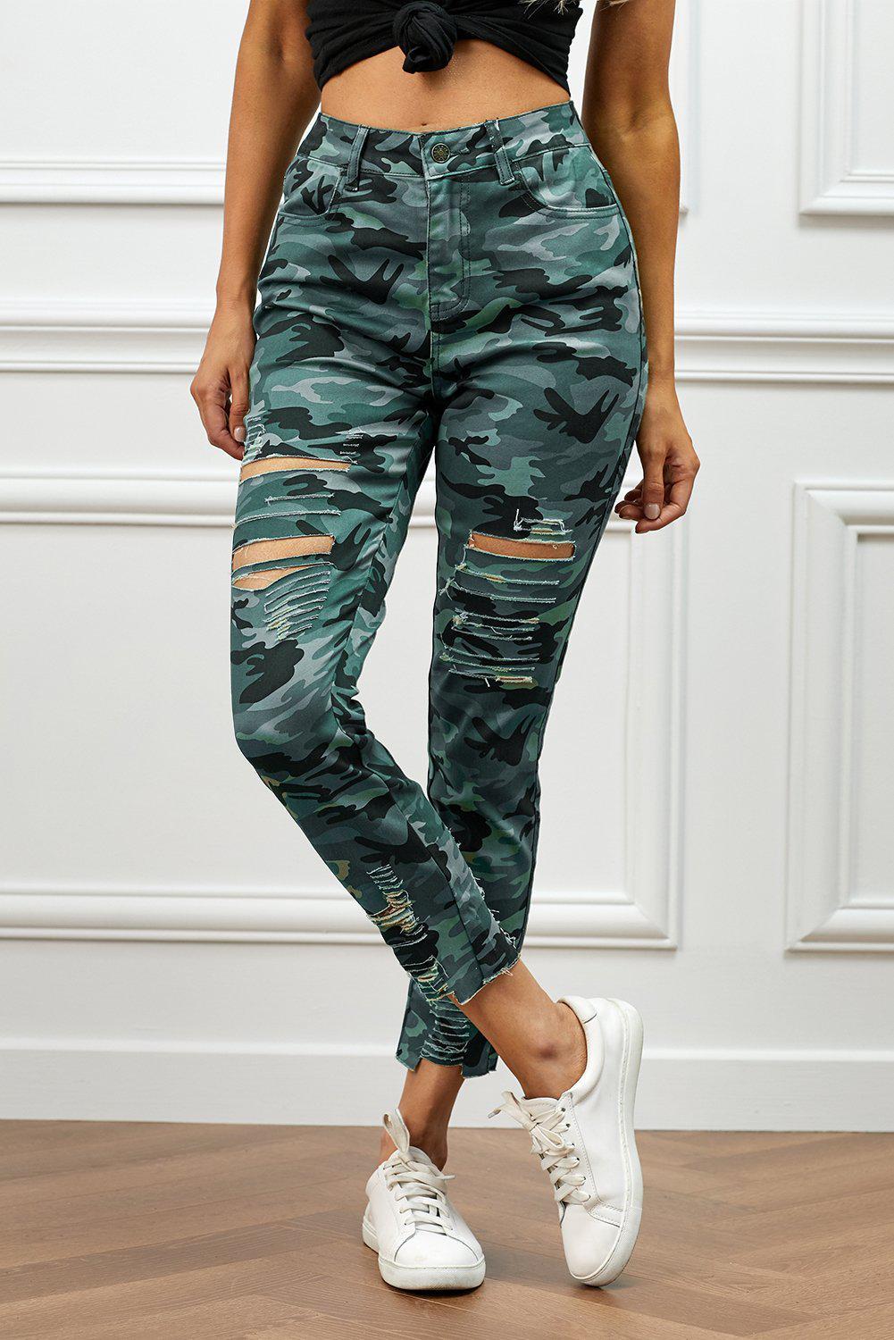 Distressed Camouflage Jeans BLUE ZONE PLANET