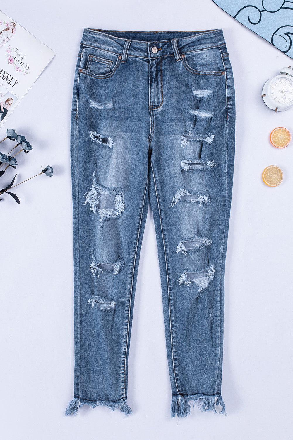Distressed Frayed Hem Cropped Jeans-TOPS / DRESSES-[Adult]-[Female]-Blue Zone Planet