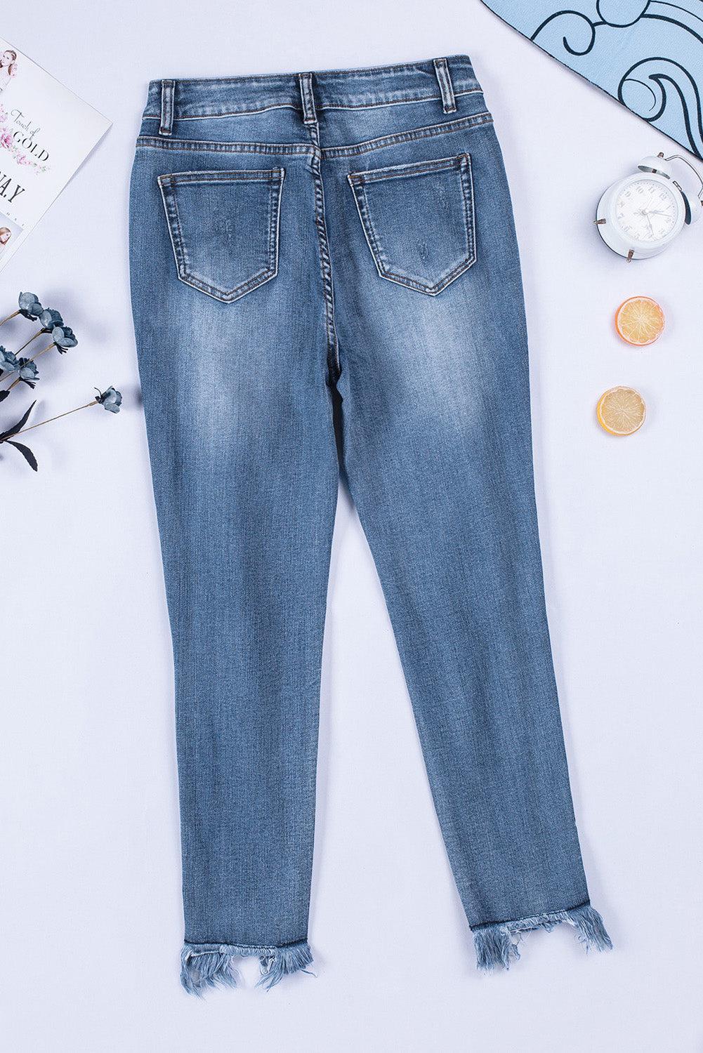 Distressed Frayed Hem Cropped Jeans-TOPS / DRESSES-[Adult]-[Female]-Blue Zone Planet