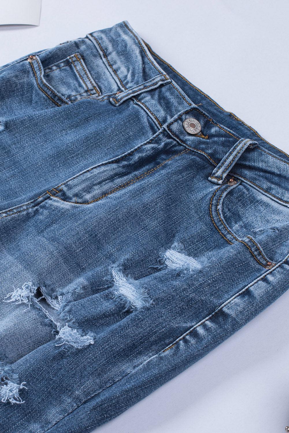 Distressed Frayed Hem Cropped Jeans-TOPS / DRESSES-[Adult]-[Female]-Blue Zone Planet