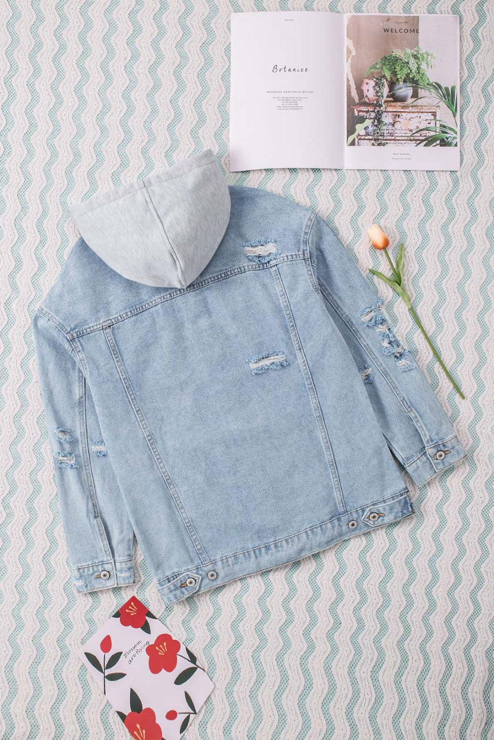 Distressed Hooded on sale Denim Jacket