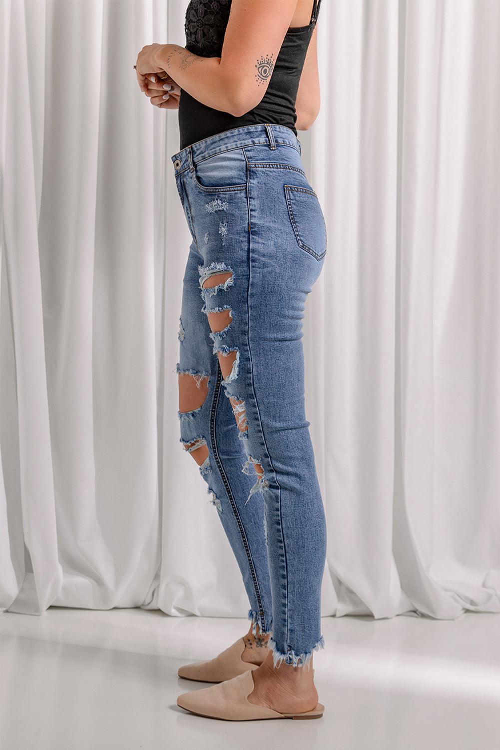 Distressed Raw Hem Skinny Jeans-TOPS / DRESSES-[Adult]-[Female]-Blue Zone Planet