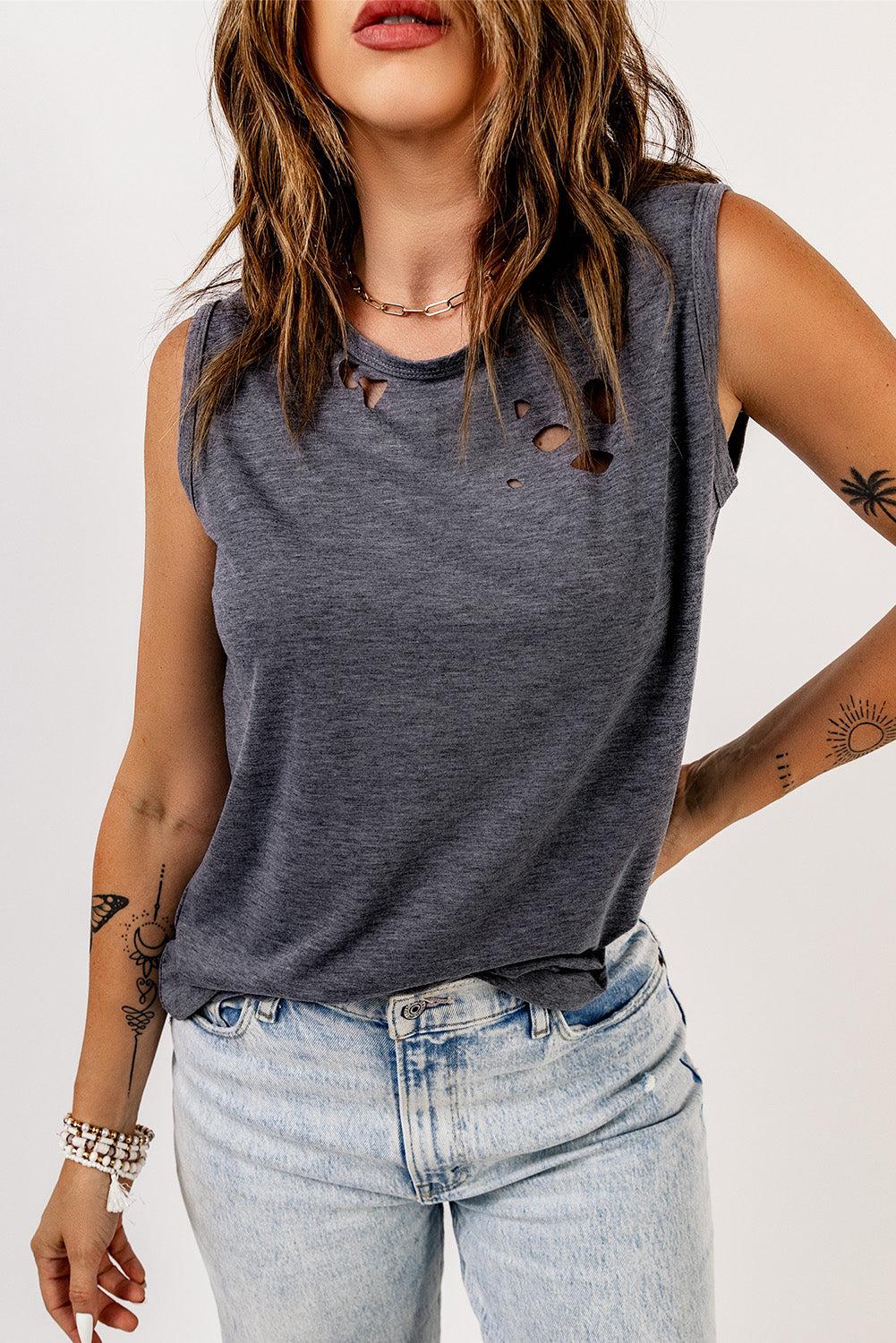 Distressed Round Neck Tank BLUE ZONE PLANET