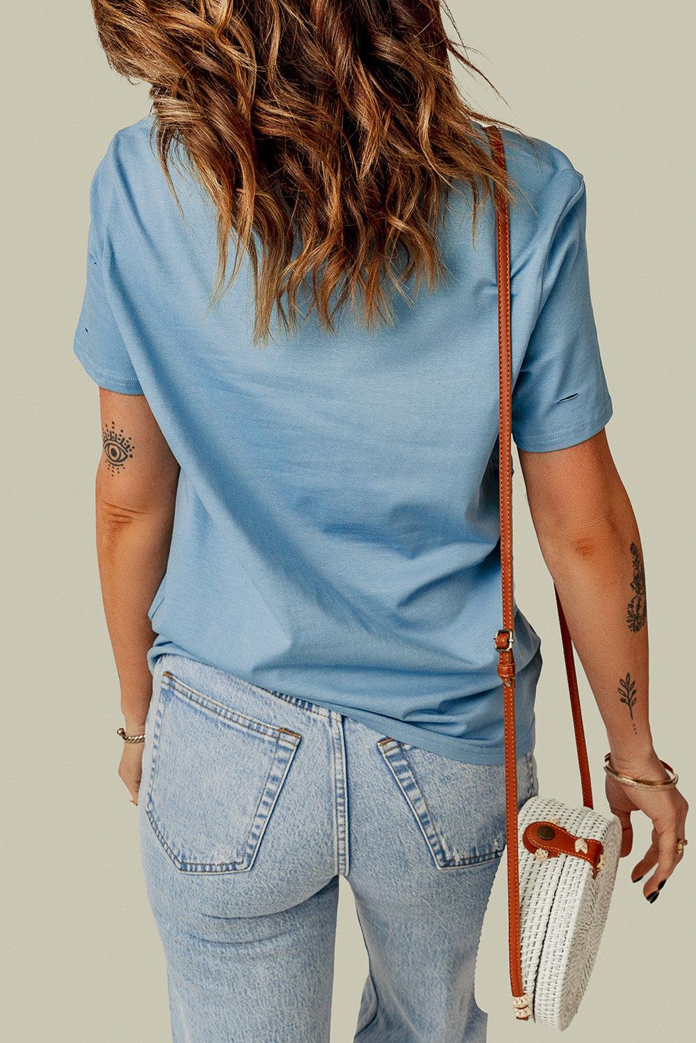 Distressed Round Neck Tee BLUE ZONE PLANET