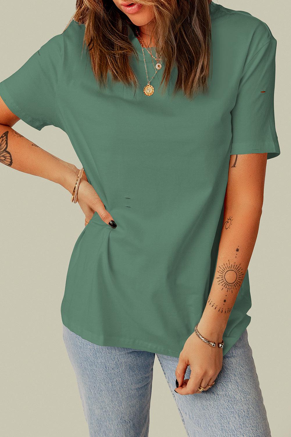 Distressed Round Neck Tee BLUE ZONE PLANET