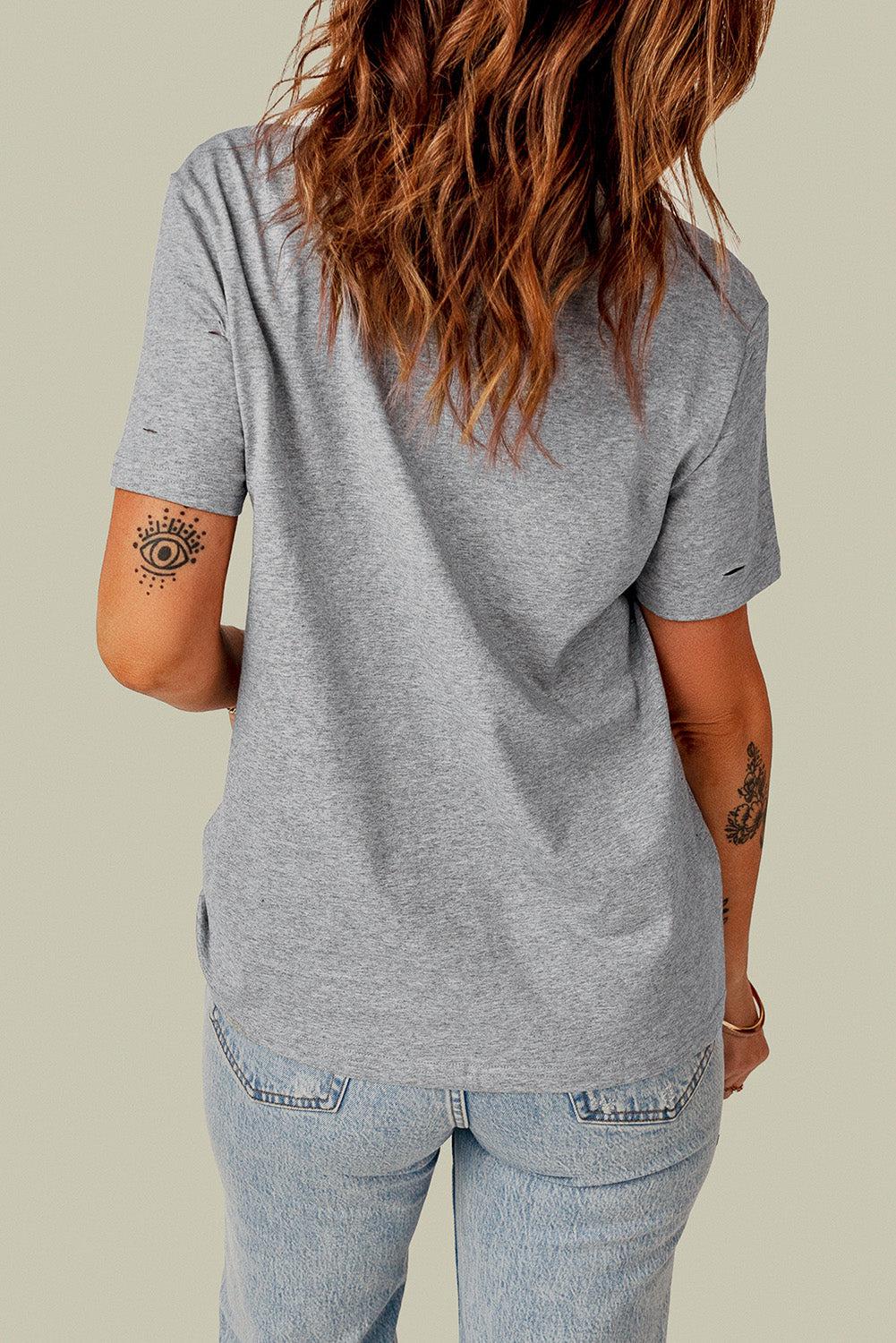 Distressed Round Neck Tee BLUE ZONE PLANET