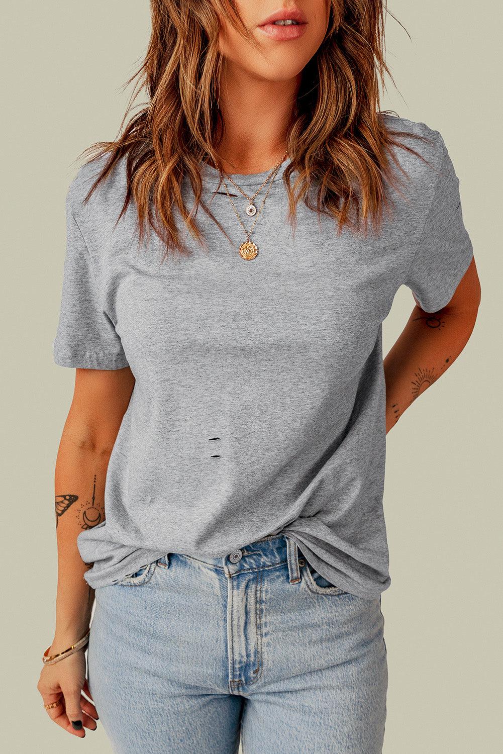 Distressed Round Neck Tee BLUE ZONE PLANET