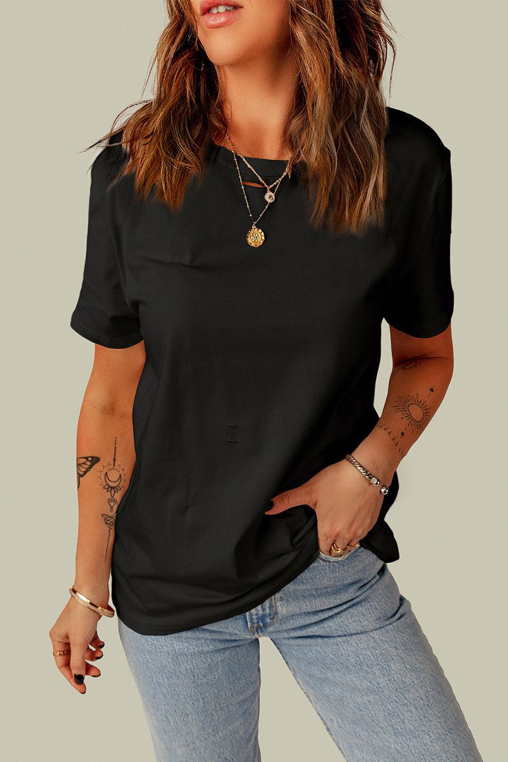 Distressed Round Neck Tee BLUE ZONE PLANET