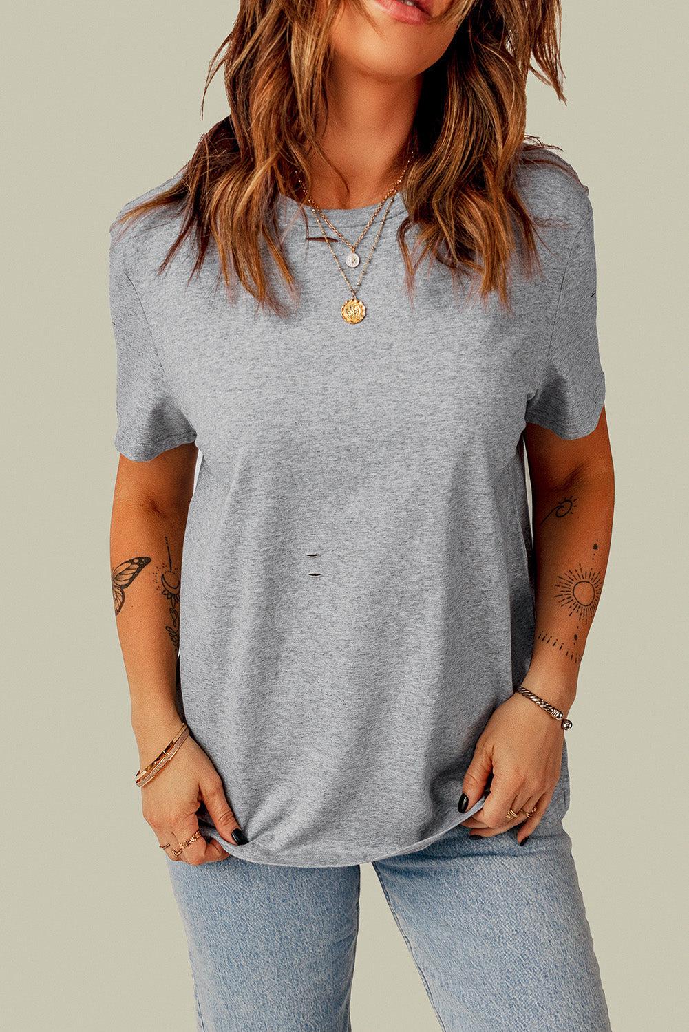 Distressed Round Neck Tee BLUE ZONE PLANET