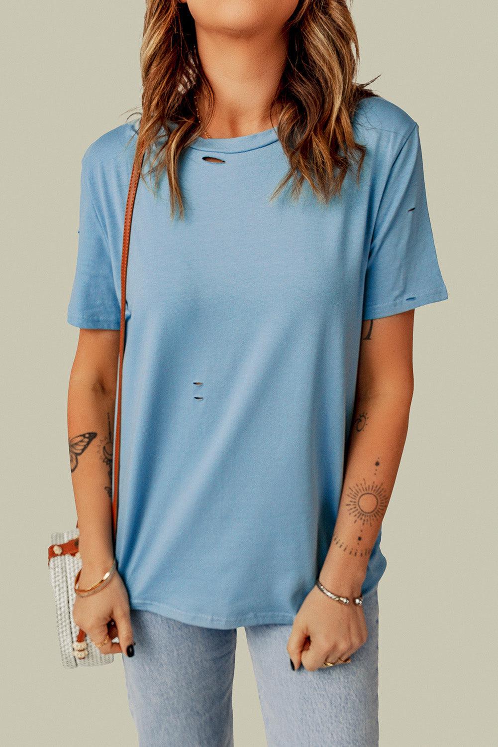 Distressed Round Neck Tee BLUE ZONE PLANET