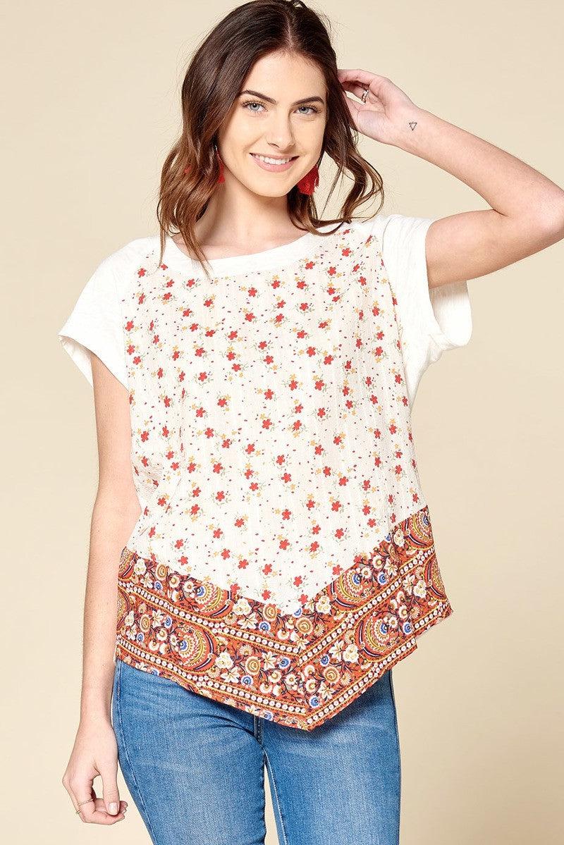 Ditsy Floral Border Printed Loose-fit Tee Blue Zone Planet