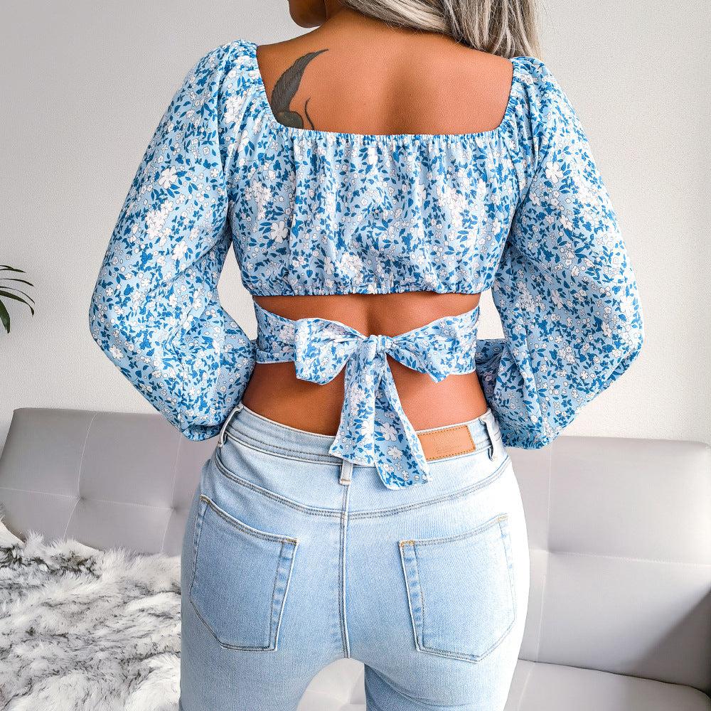 Ditsy Floral Crisscross Cropped Top BLUE ZONE PLANET