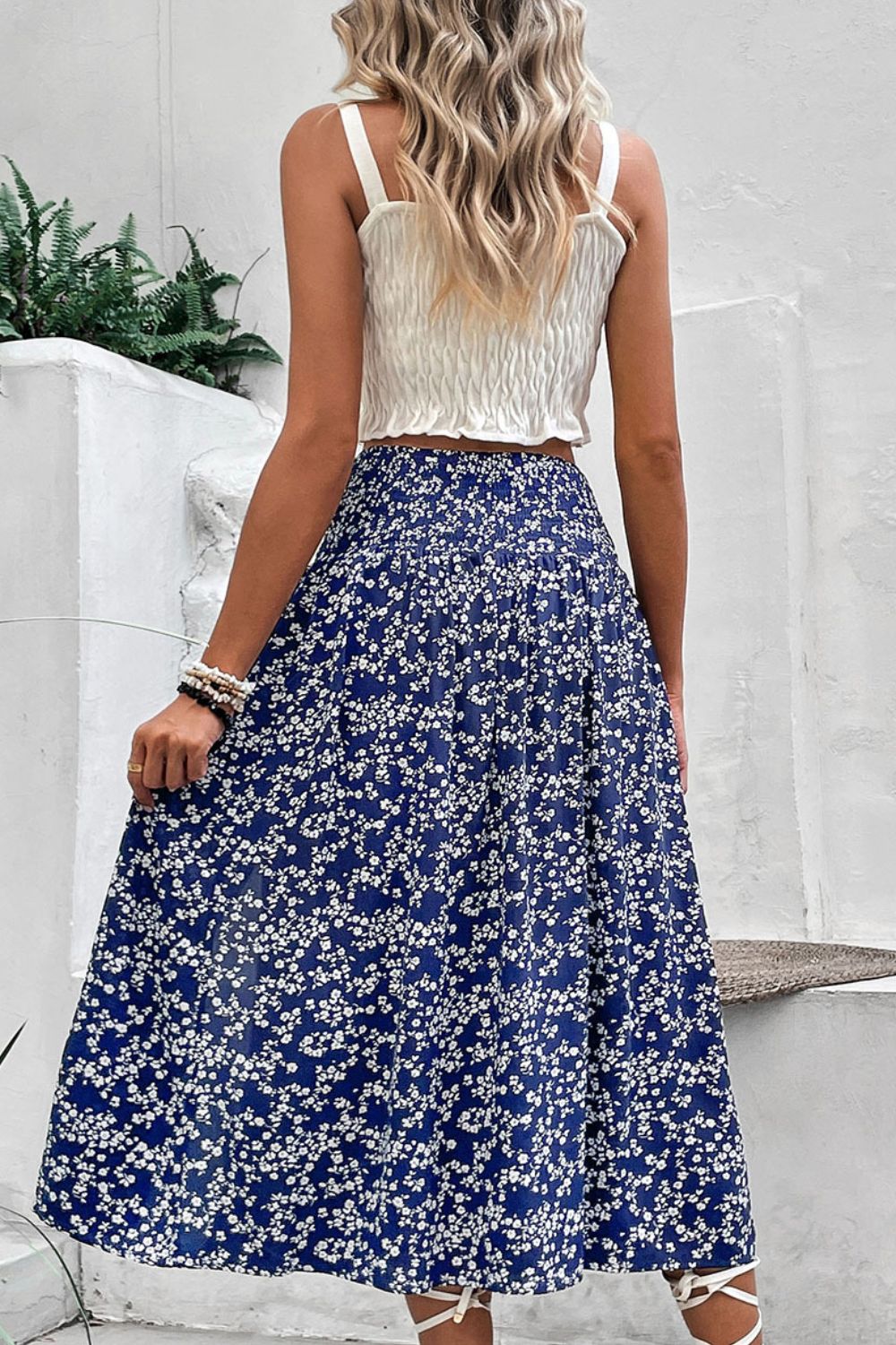 Ditsy Floral Slit High Waist Skirt BLUE ZONE PLANET