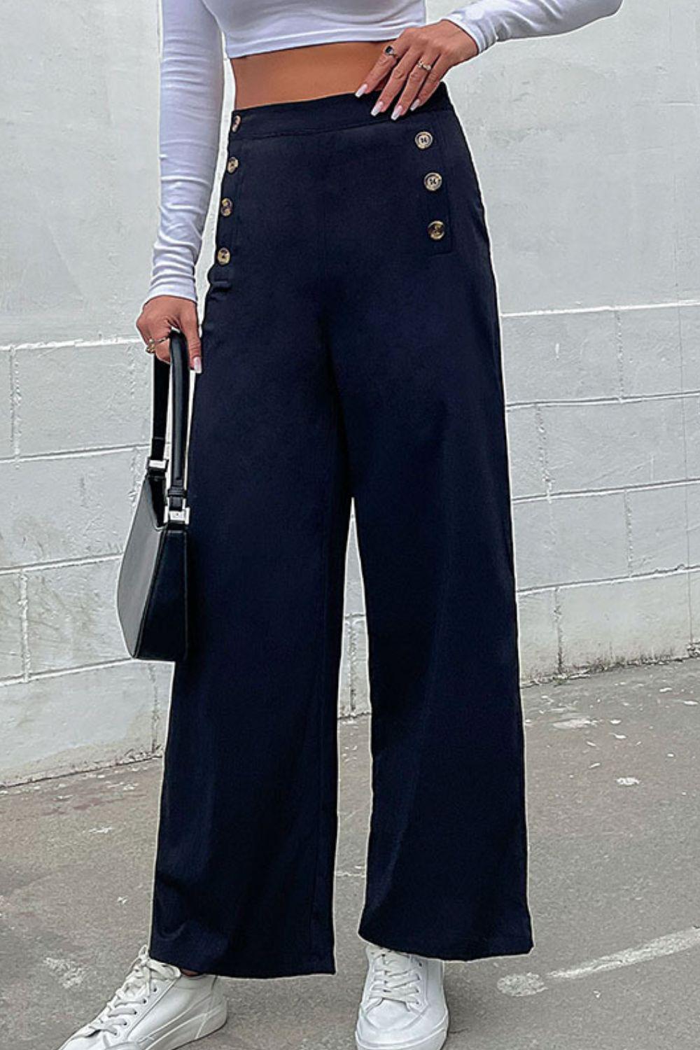 Double-Breasted Wide Leg Pants BLUE ZONE PLANET