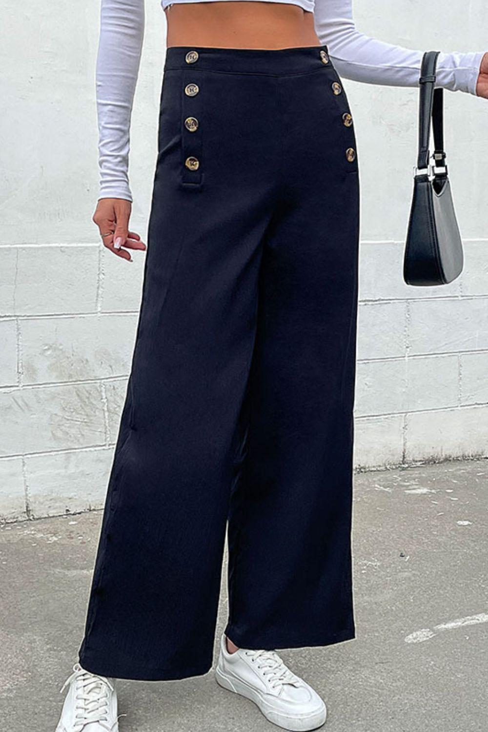 Double-Breasted Wide Leg Pants BLUE ZONE PLANET