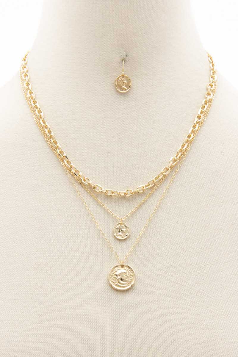 Double Coin Charm Layered Necklace-TOPS / DRESSES-[Adult]-[Female]-Gold-Blue Zone Planet