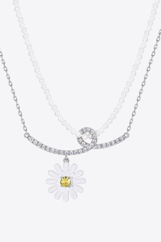 Double-Layered Daisy Pendant Necklace-PENDANTS-[Adult]-[Female]-Floral-One Size-2022 Online Blue Zone Planet
