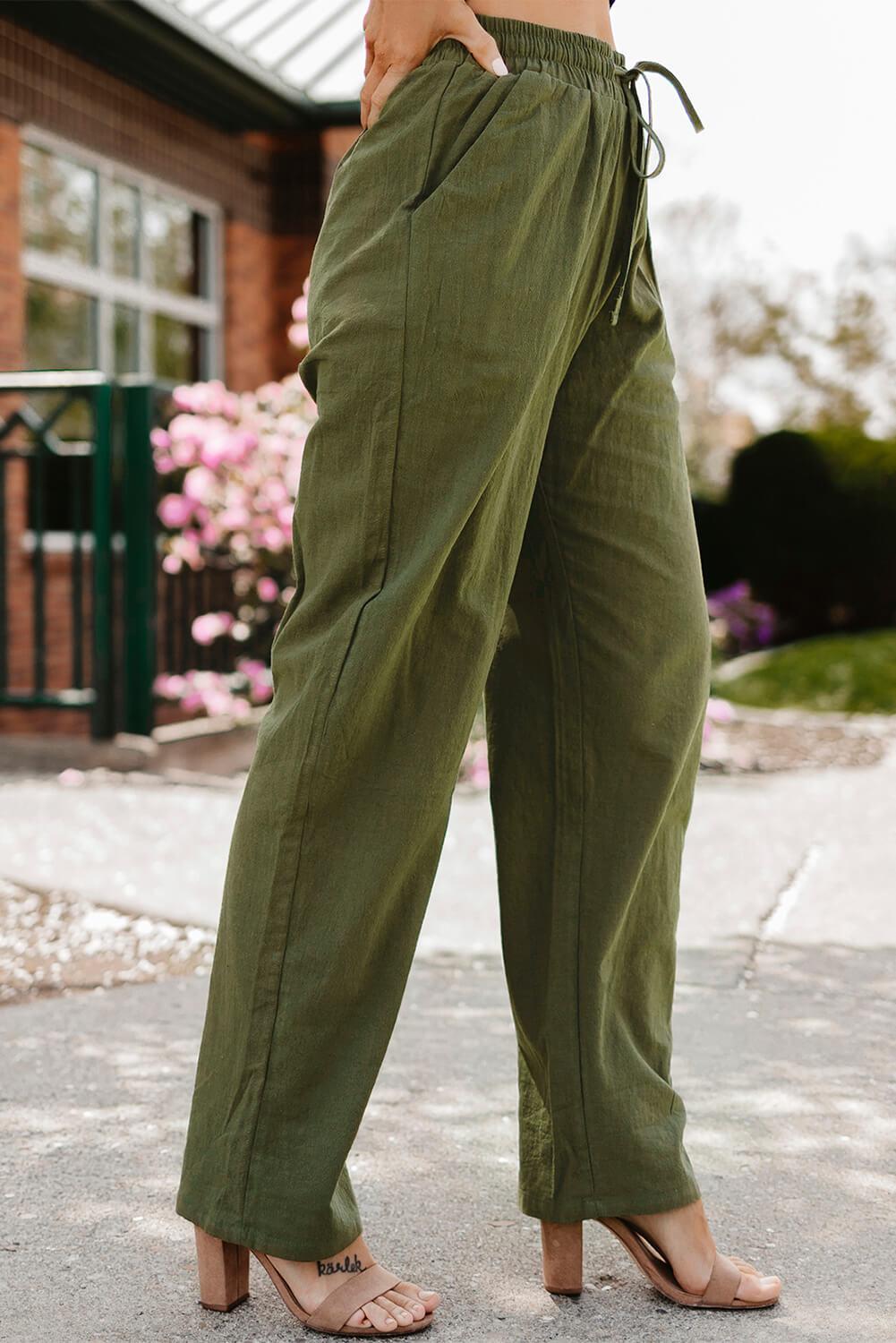 Drawstring Elastic Waist Pants with Pockets BLUE ZONE PLANET