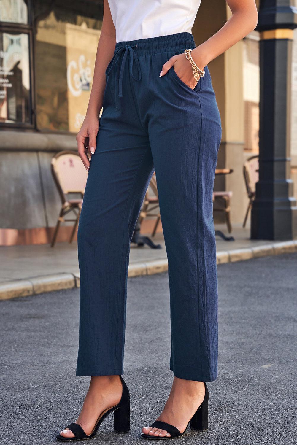 Drawstring Elastic Waist Pants with Pockets BLUE ZONE PLANET