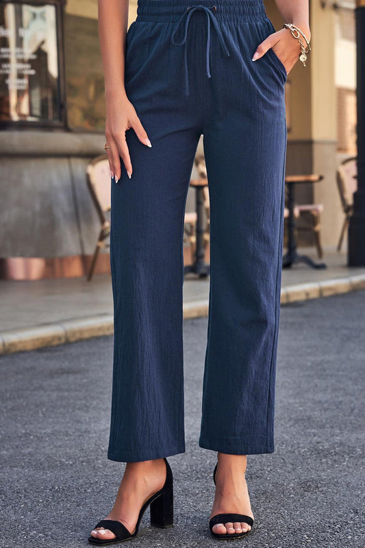 Drawstring Elastic Waist Pants with Pockets BLUE ZONE PLANET