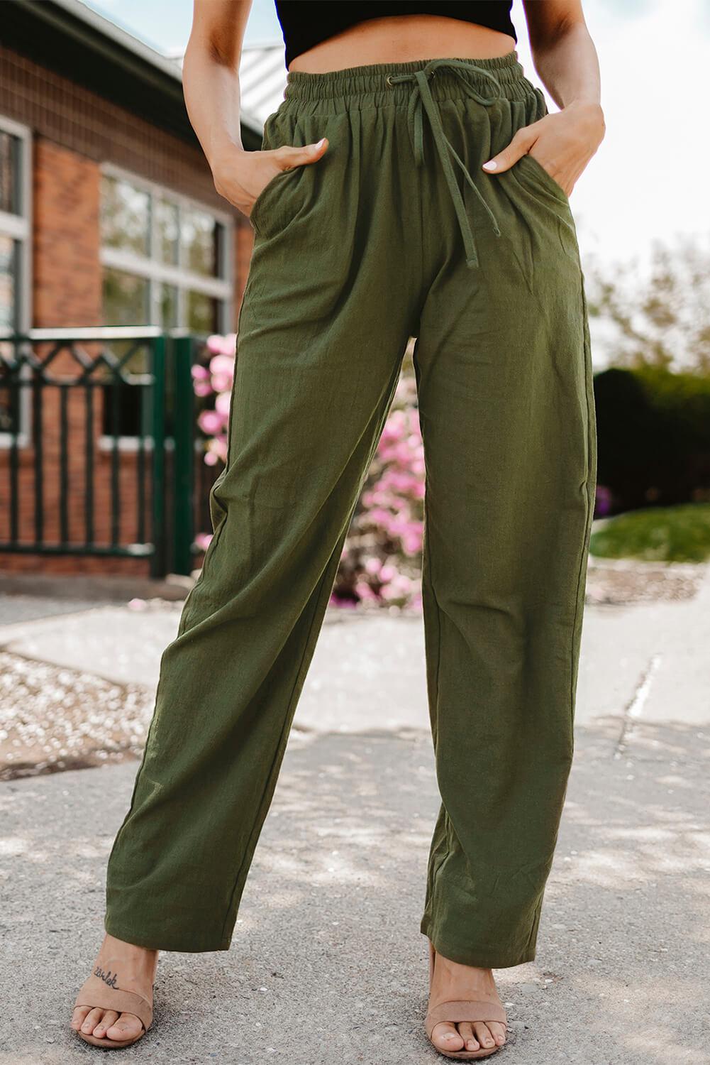 Drawstring Elastic Waist Pants with Pockets BLUE ZONE PLANET