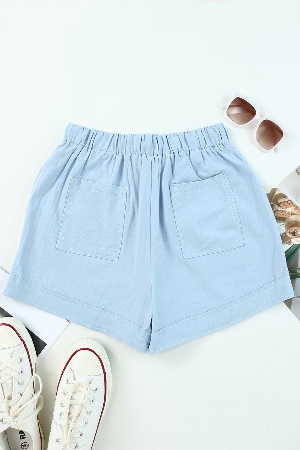 Drawstring Elastic Waist Pocket Shorts BLUE ZONE PLANET