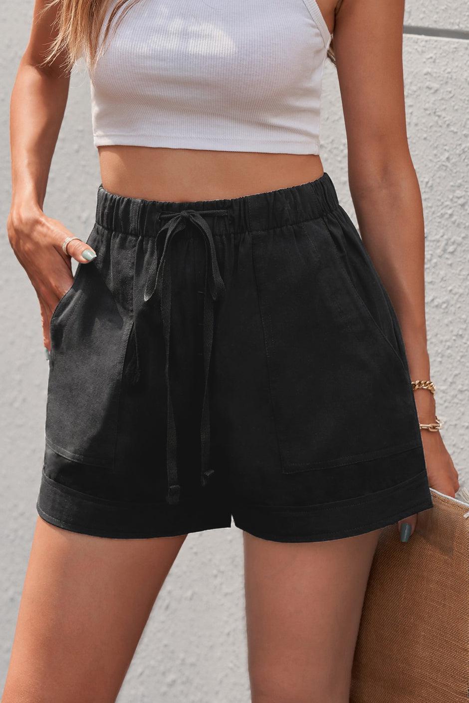 Drawstring Elastic Waist Pocket Shorts BLUE ZONE PLANET