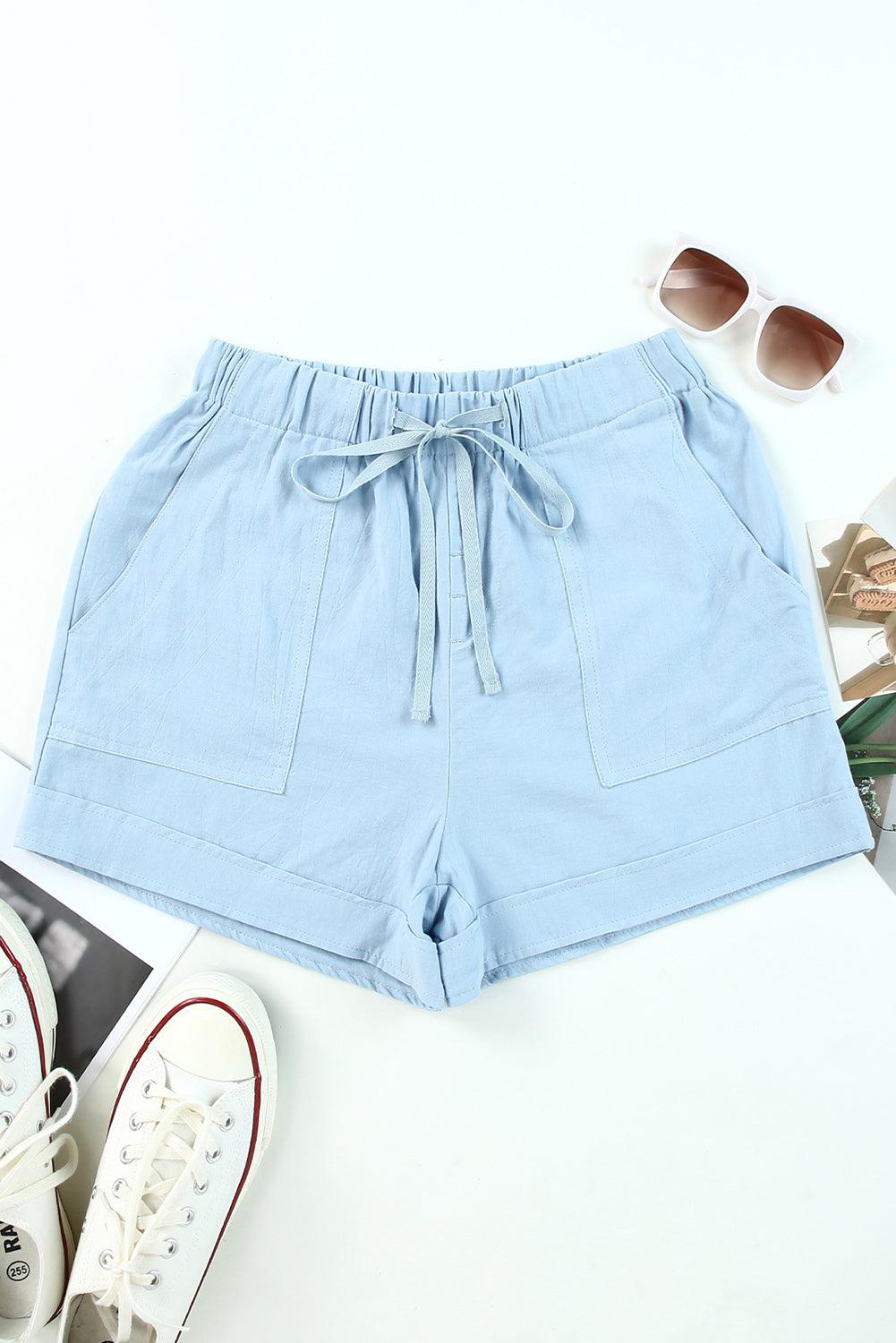 Drawstring Elastic Waist Pocket Shorts BLUE ZONE PLANET