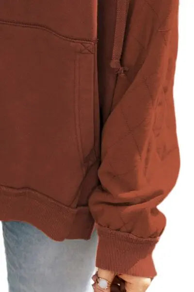 Drawstring Kangaroo Pocket Dropped Shoulder Hoodie BLUE ZONE PLANET