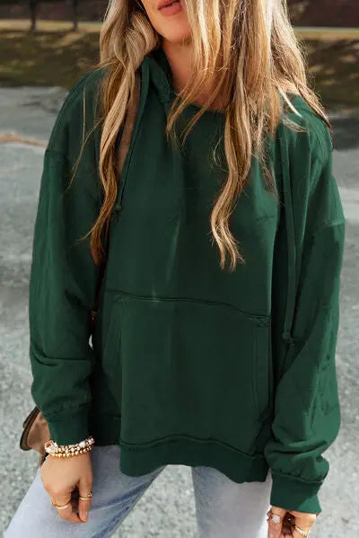 Drawstring Kangaroo Pocket Dropped Shoulder Hoodie BLUE ZONE PLANET