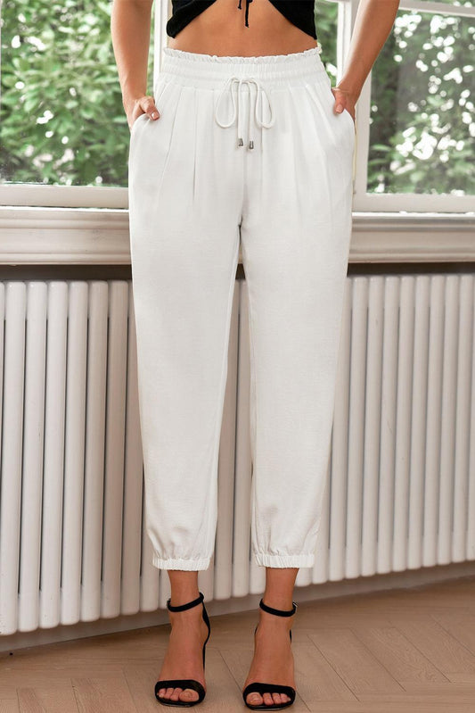 Drawstring Paperbag Waist Cropped Joggers BLUE ZONE PLANET