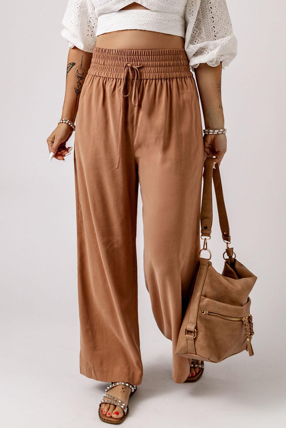 Drawstring Smocked Waist Wide Leg Pants BLUE ZONE PLANET